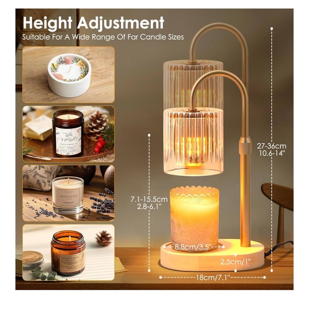 Amber Glass Candle Warmer Lamp with Adjustable Height & Timer - Picture 4 of 7